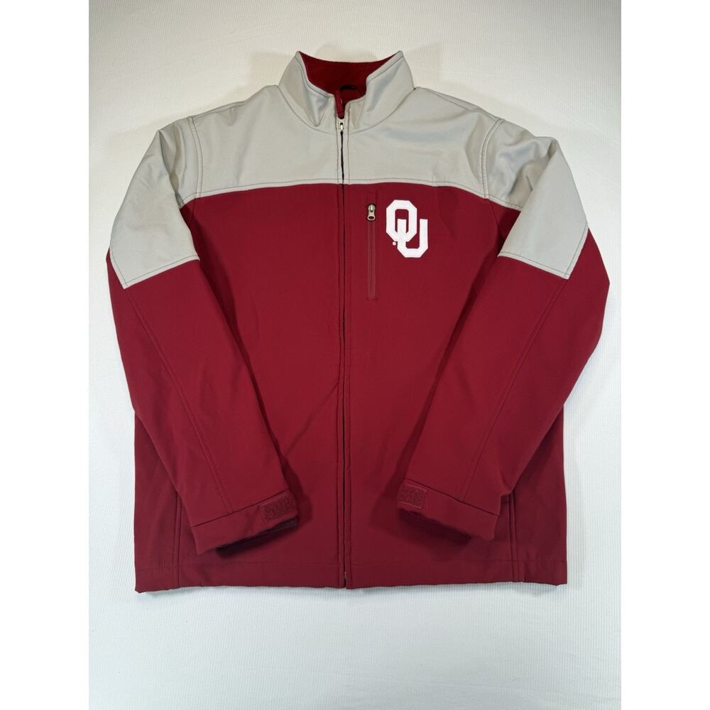 Oklahoma Sooners Softshell Jacket Red Gray Full Zip Large 58 Sports